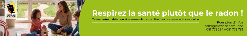 Banner avec le slogan de la campagne de la Province de Namur "Respirez la santé plutôt que le radon !"